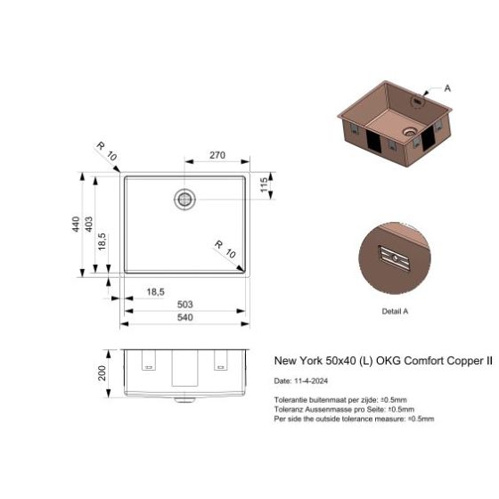 Reginox New York 50X40 Copper II R38758 Reginox New York 50X40 Copper II R38758
